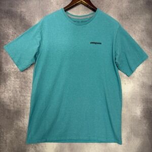 Patagonia Shirt Men's Medium Teal Logo Short Sleeve Graphic